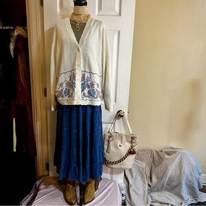 Vintage Women’s Cricket Lane‎ Cottagecore Floral Knit Preppy Granny Cardigan L